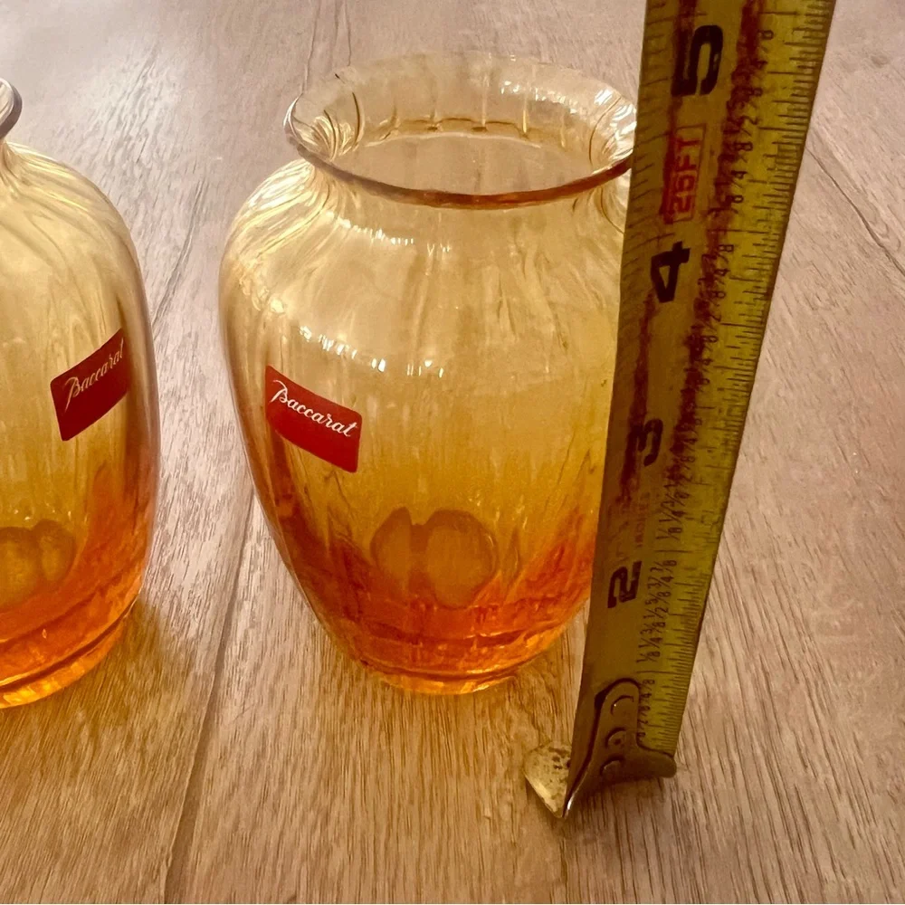 Baccarat Amber/Gold Handblown Glass Vases (Pair)